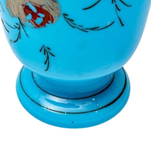 Antique Bristol Blue Hand Blown Glass Vase Victorian Hand Painted Floral - Picture 5 of 8